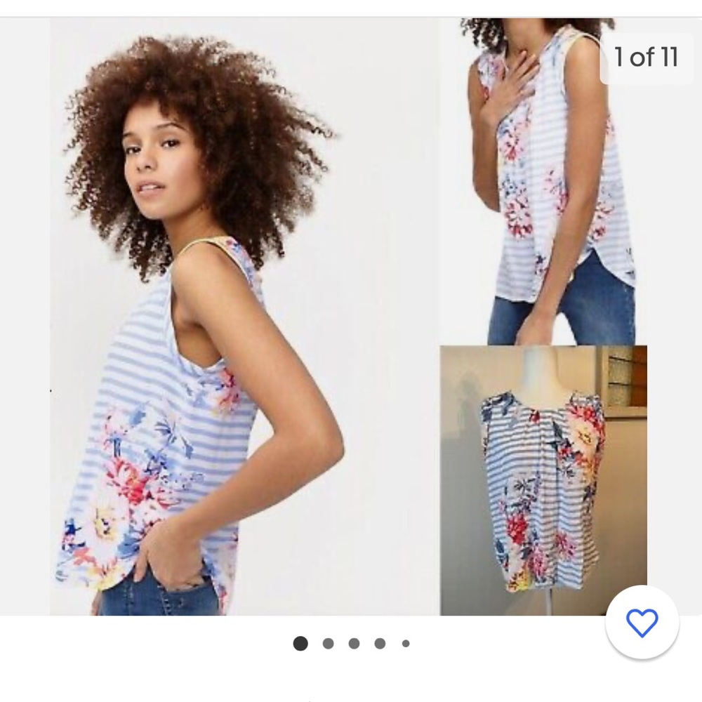 •JOULES•ALYSE BLUE & WHITE STRIPED FLORAL CAP SLEEVE TANK TOP BLOUSE SIZE SMALL